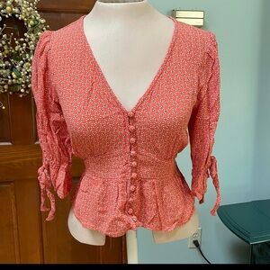 Abercrombie & Fitch Rouje Coral Tie Front Peplum Blouse